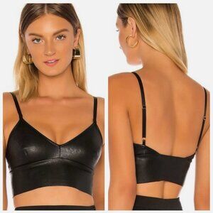Commando Faux Leather Trimmed Bralette Crop Top Black Size Large Wireless